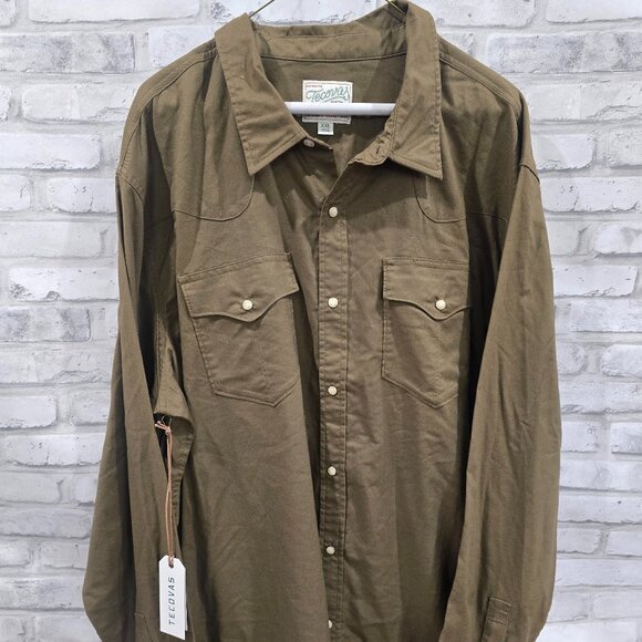 Tecovas Pearl Snap Olive Green Flying-T Fountain Weight Beech NWT Sz XXL 2XL - Picture 1 of 13